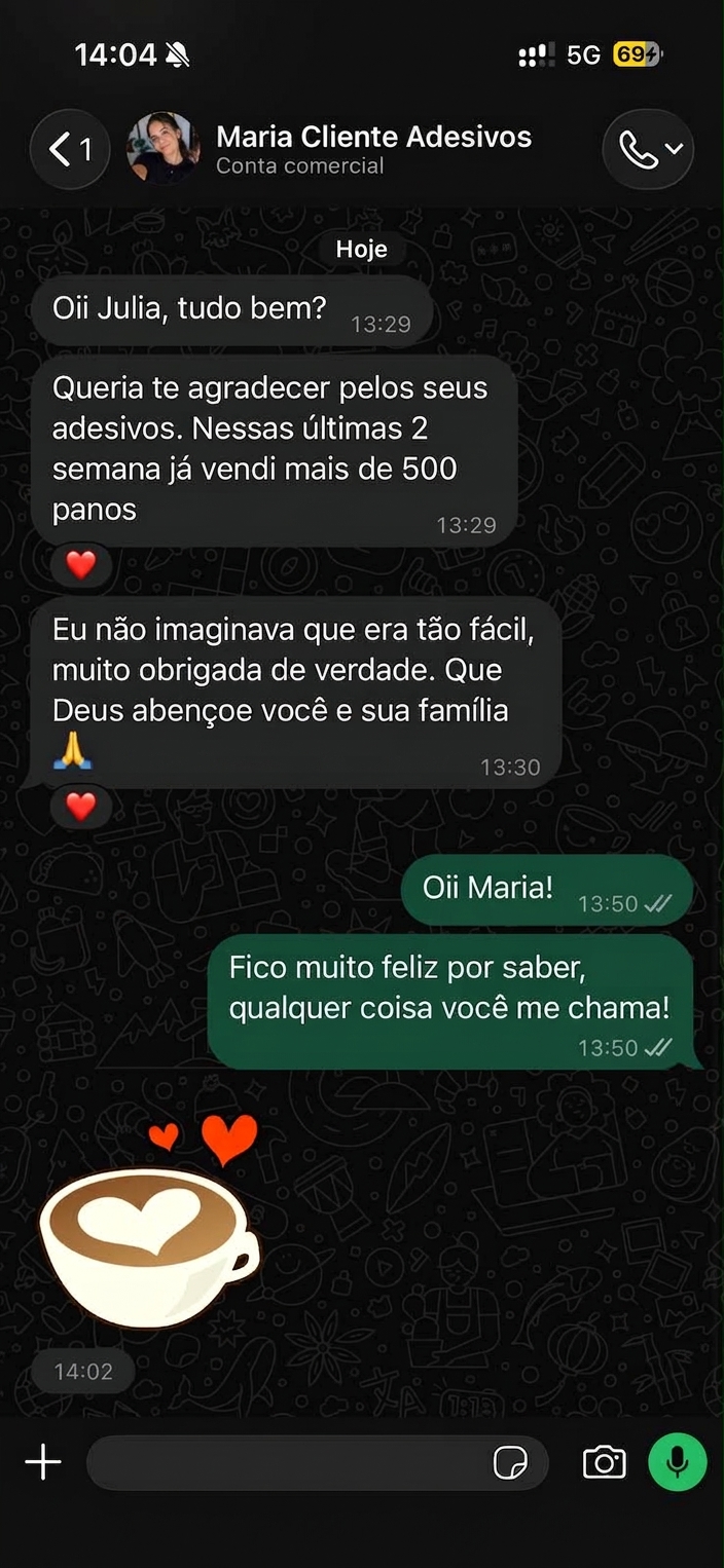 Print de conversa no WhatsApp com cliente satisfeita