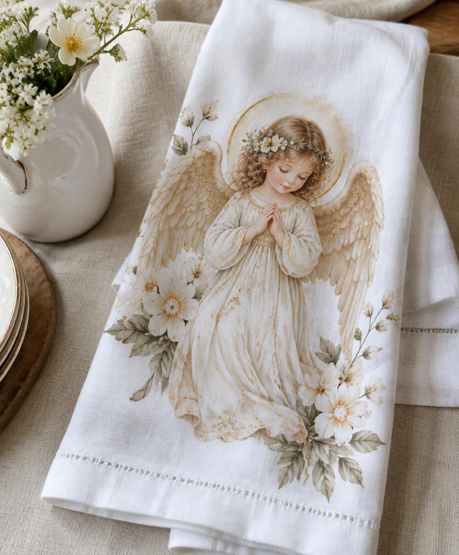 Pano de prato com anjo da guarda