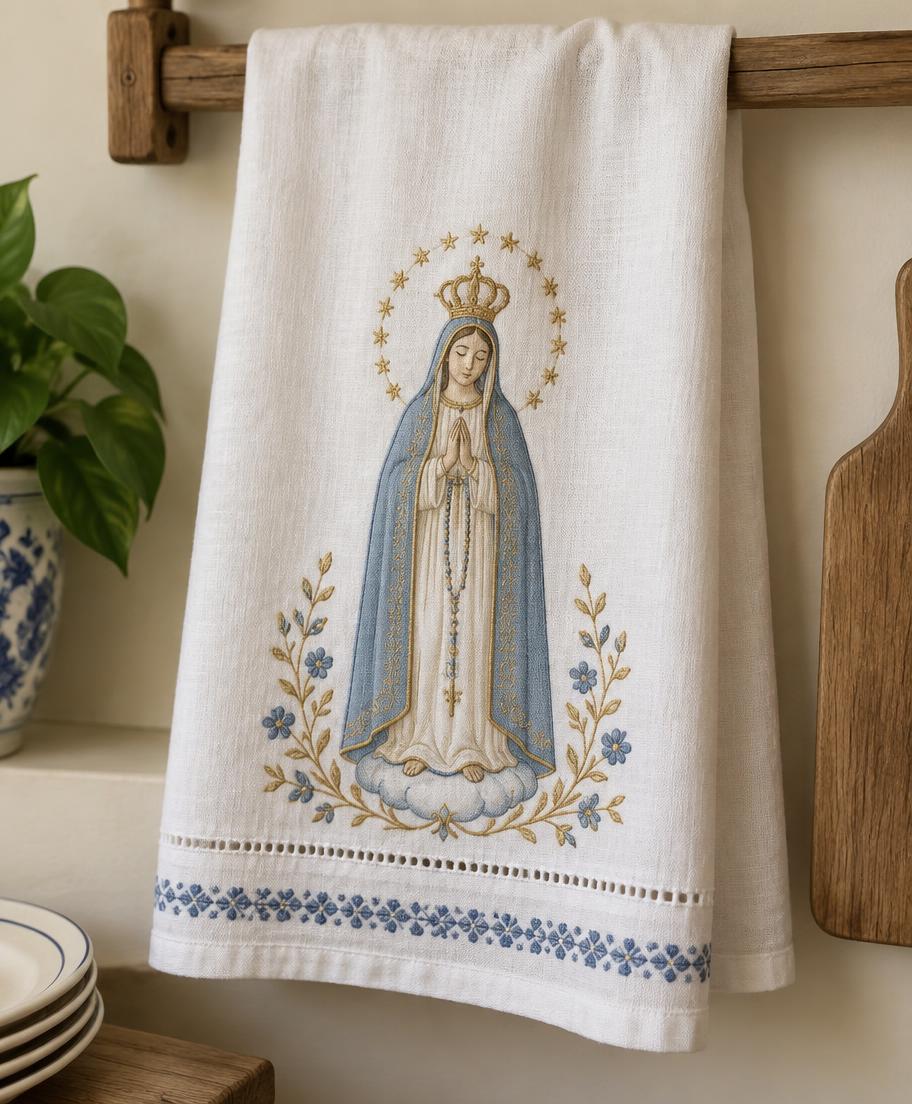 Pano de prato com imagem de Nossa Senhora
